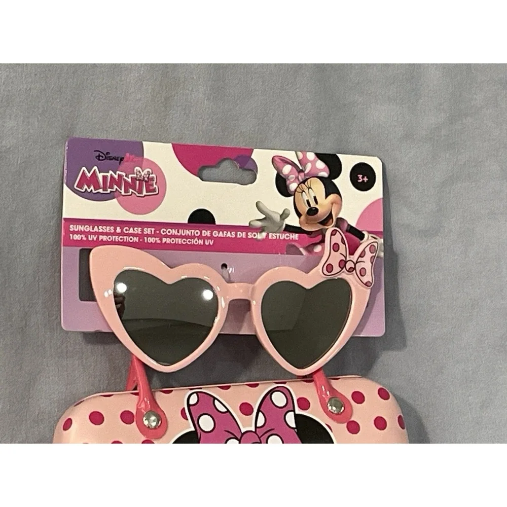 NEW Walt Disney Minnie Mouse Pink Heart Sunglasses w Bow & Polka Dot Minnie Case